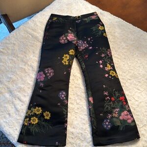 Floral Satin Brocade Print Black Pant